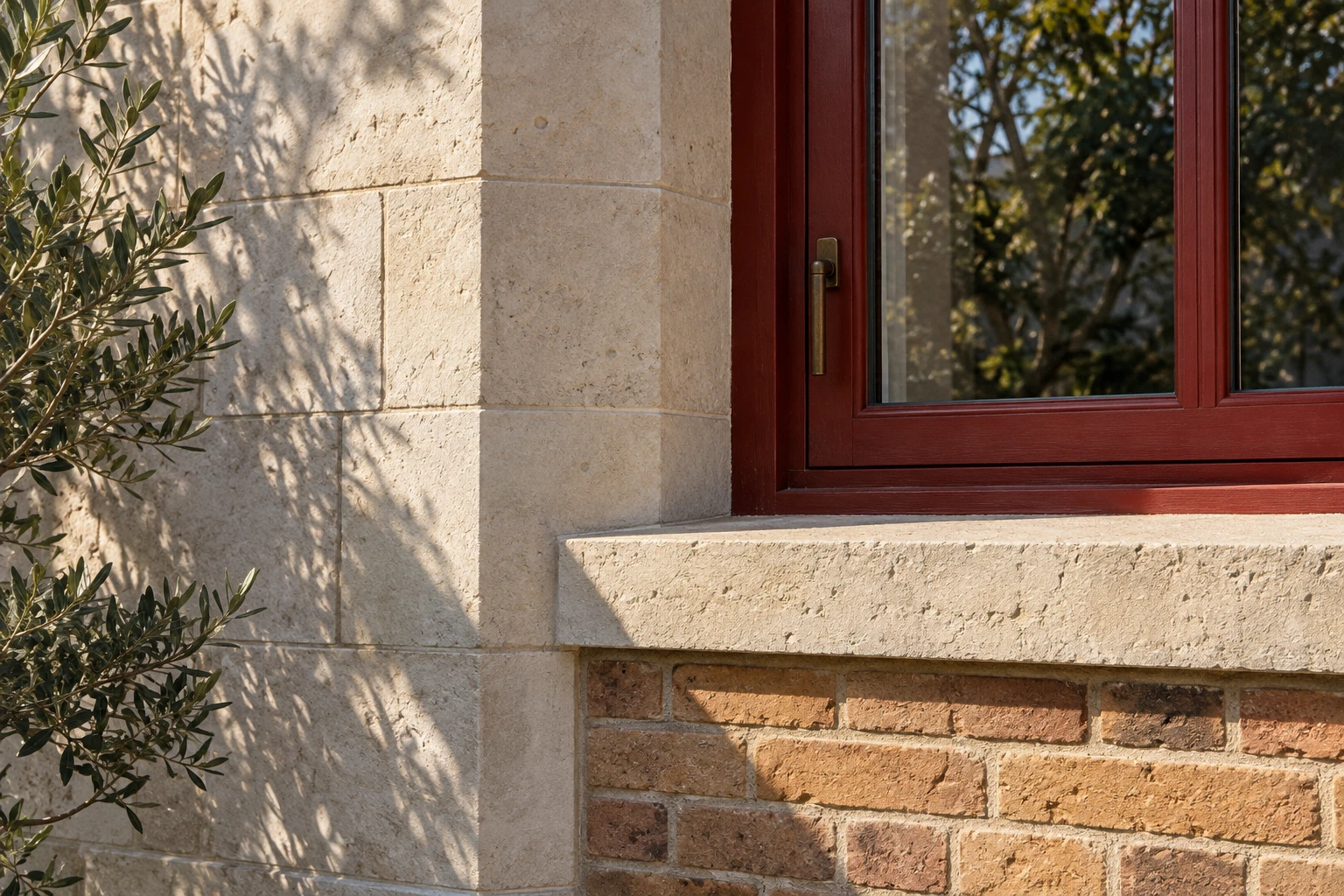 Daylight and shadow across textured architectural materials